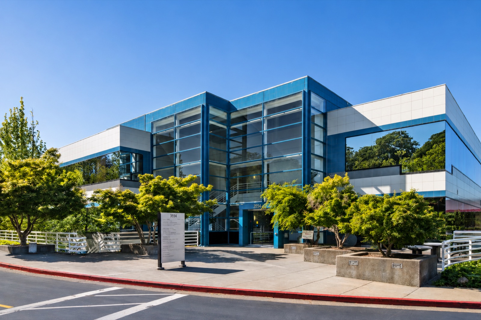 Commercial office building with glass curtain wall