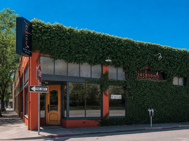 Jackson's Bar & Oven exterior with ivy-covered facade in Santa Rosa