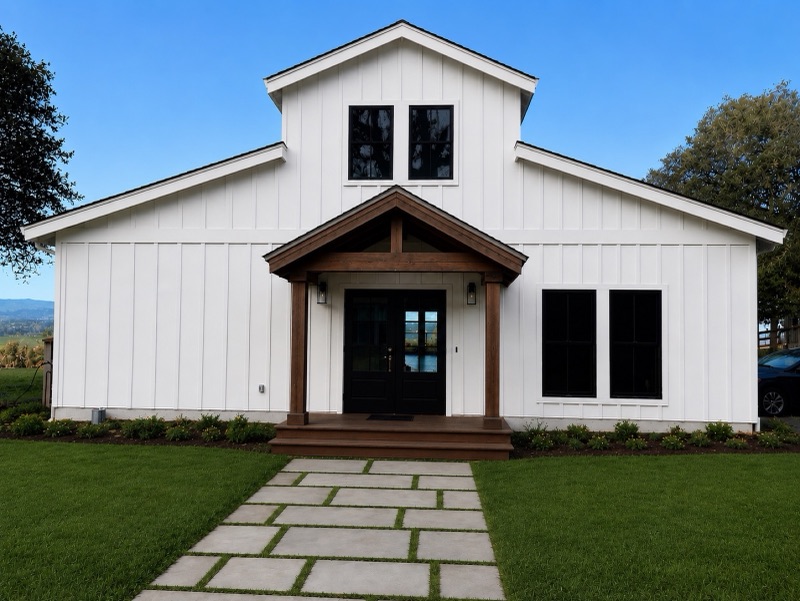 Modern farmhouse custom home with timber entry porch